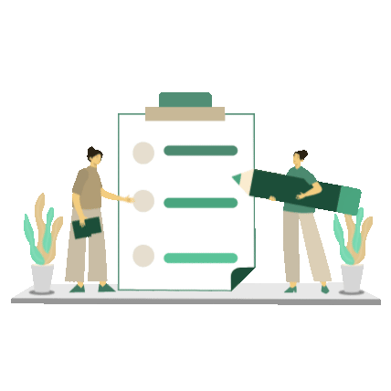 Businesspeople doing checkmark on task list